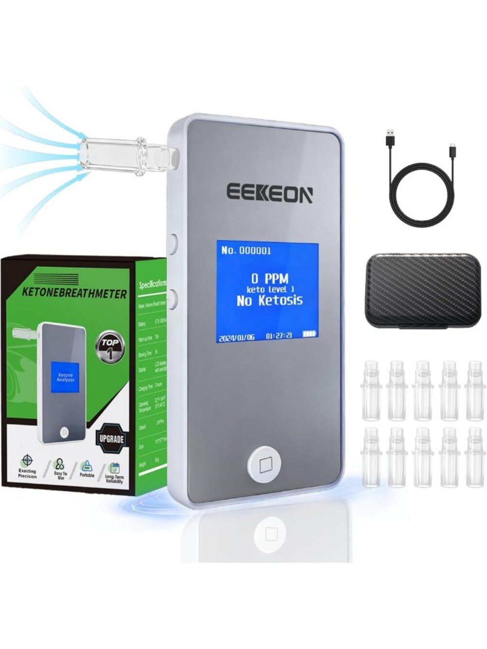 Professional Ketosis Breath Analyzer - Accurate Keto Monitor with Type-C